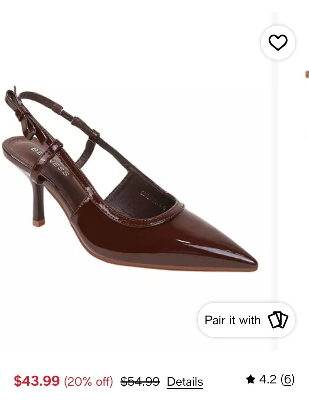 Berness Brown Patent Pointed-Toe Slingback Pumps- New In Box